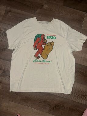 Eddie Bauer Cream Tee with Colorful Bigfoot Graphic